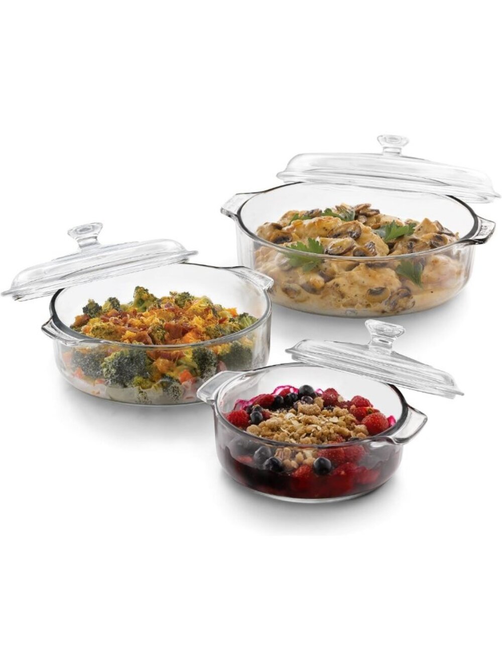 3-Piece Glass Casserole Dish Set with Lids - Oven Safe, Easy Clean, Versatile